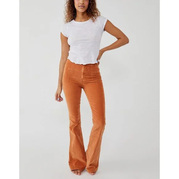 🎉LAST CHANCE🎉 FREE PEOPLE Jayde Cord Flare Jeans / Cognac - Picture 3 of 7